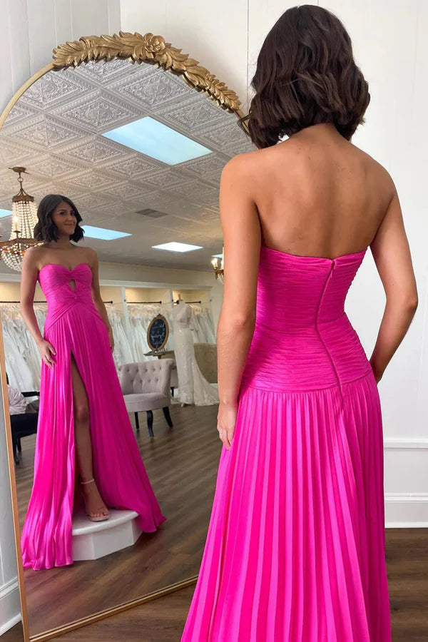 Strapless Keyhole Pleated A-Line Prom Formal Dress