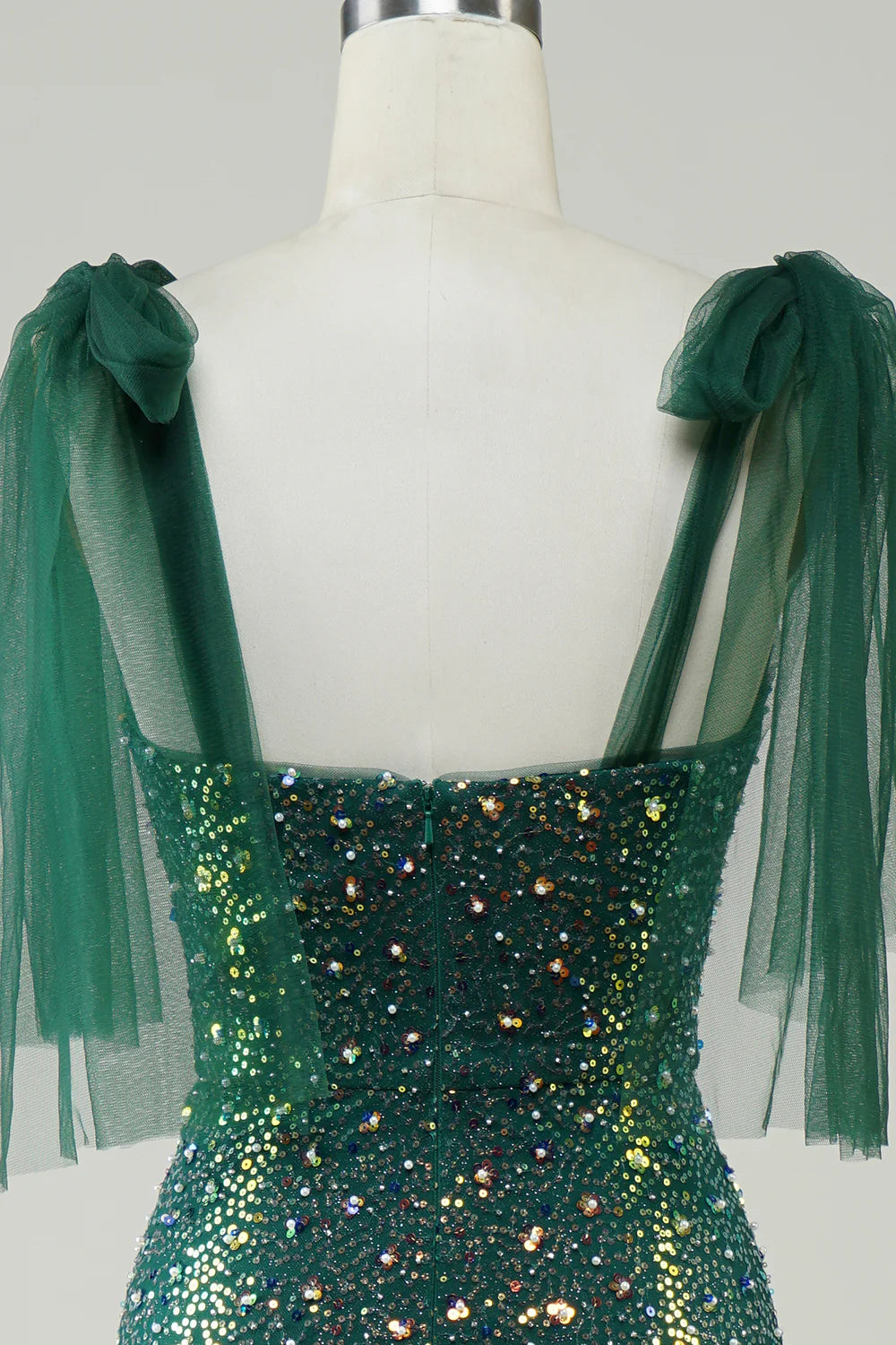 Mermaid Sleek Glitter Sparking Dark Green Sequins Long Prom Dress with Slit