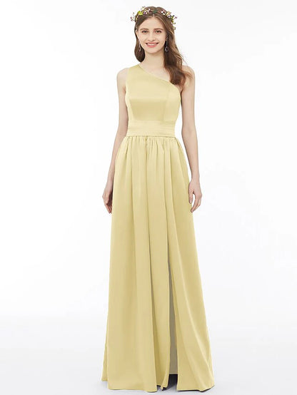 Ball Gown / A-Line Bridesmaid Dress One Shoulder Sleeveless Floor Length Chiffon with Sash / Ribbon / Pleats / Split Front