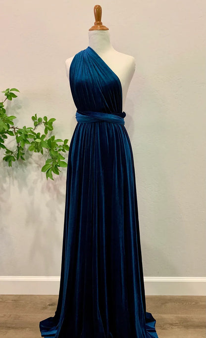 Autumn winter customized version formal long velvet dress wrap dress velvet wrinkle elegant bridesmaid dress