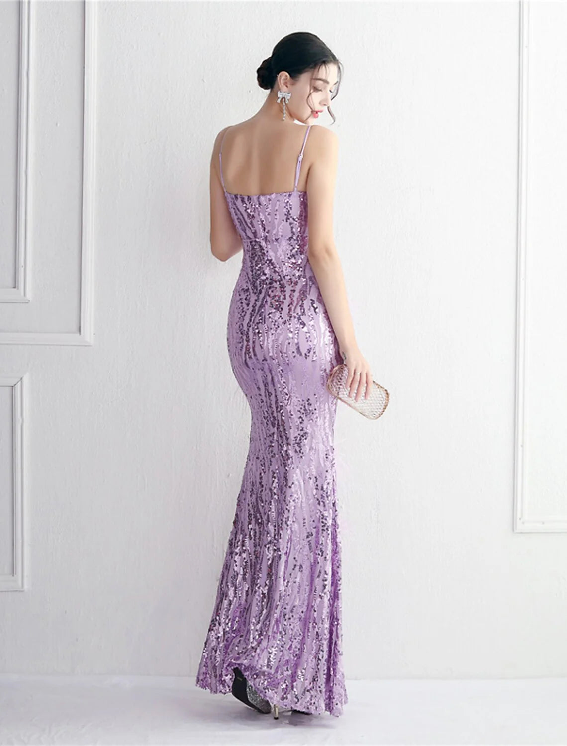 Mermaid / Trumpet Evening Gown Sparkle & Shine Dress Formal Floor Length Sleeveless Spaghetti Strap Sequined with Beading Sequin Slit